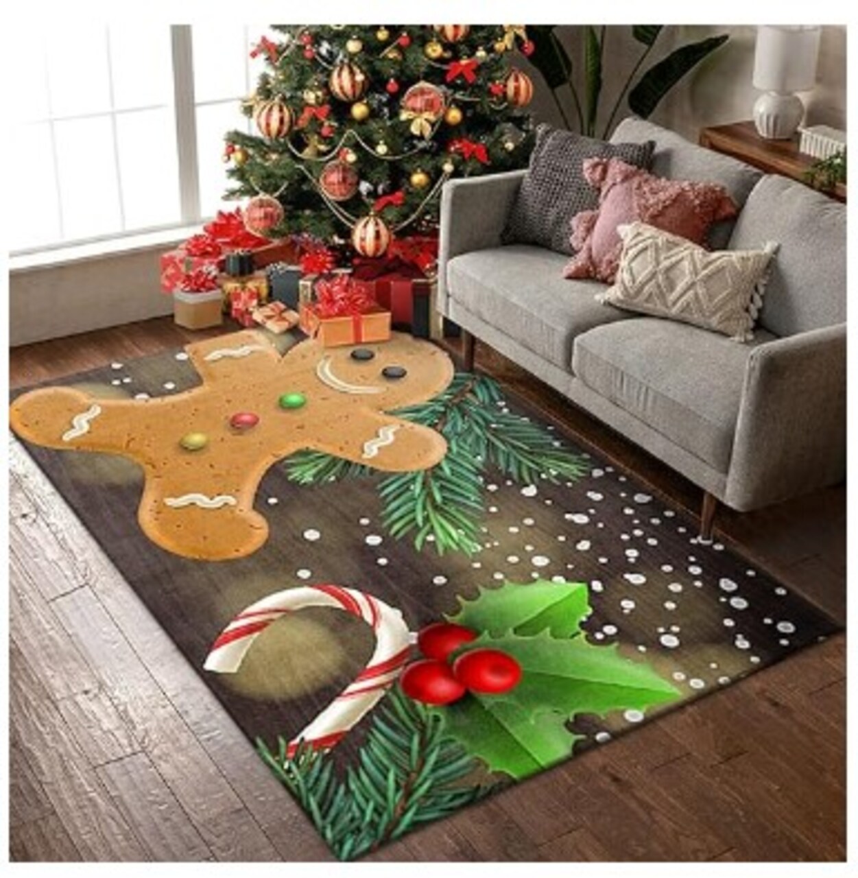 Christmas Carpet Floor Mat Gingerbread Man Area Rugs Xmas Tree Throw Rug for Bedroom Living Room 35x24 inch